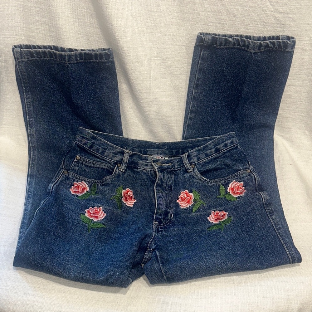 Vintage Bill Blass Blue Jeans with Rose Embroidery